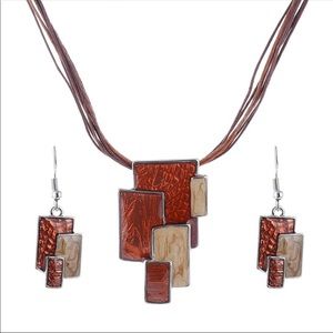 Leather Rectangles Necklace Matching Earrings Set